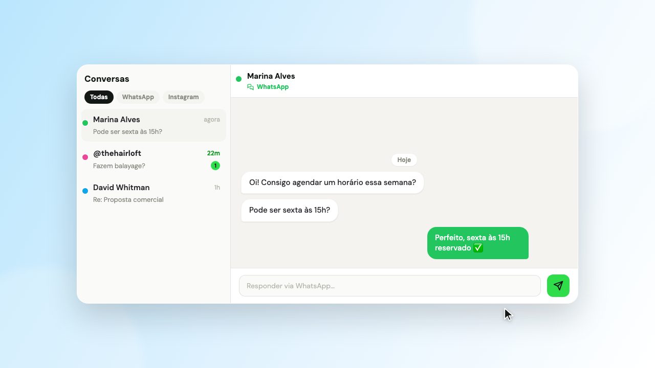 Prévia do plugin-conversations como o cliente vê