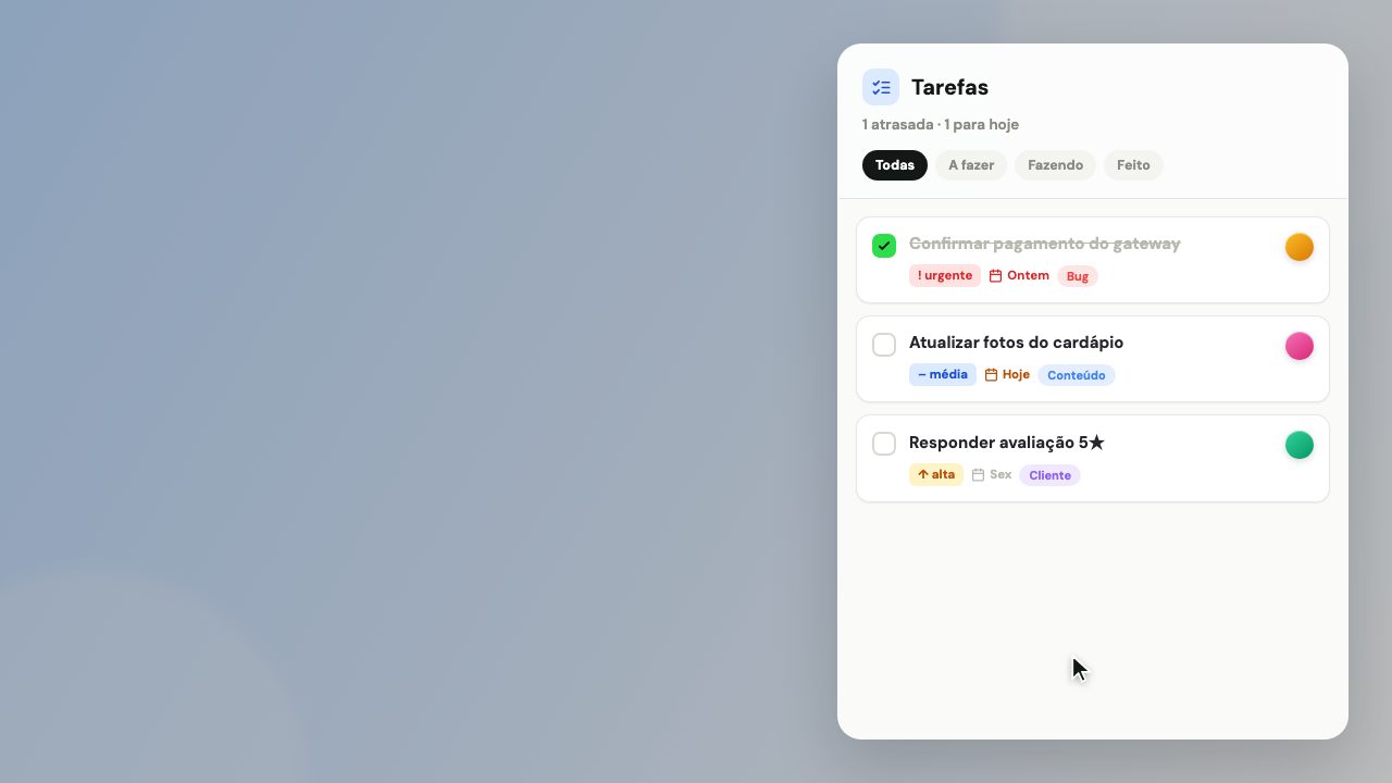Prévia do plugin-tasks como o cliente vê